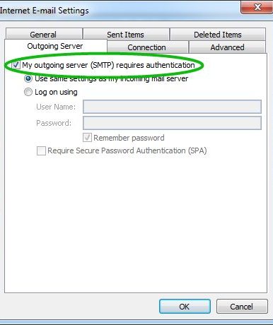 Outlook Internet E-mail settings