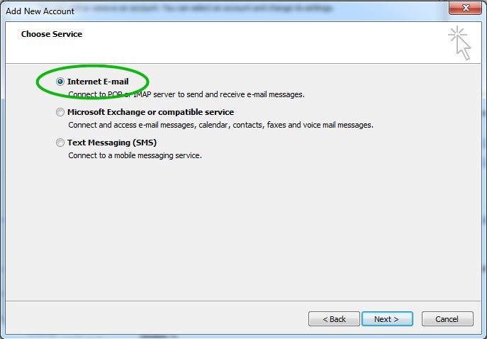 Outlook Add New Account choose service